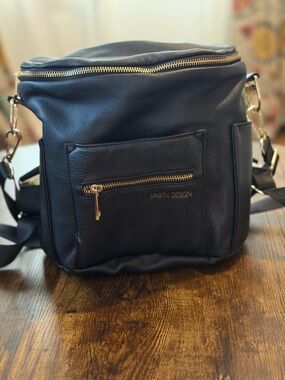 Fawn Design Black Leather Gold-Zip Crossbody/ backpack Bag